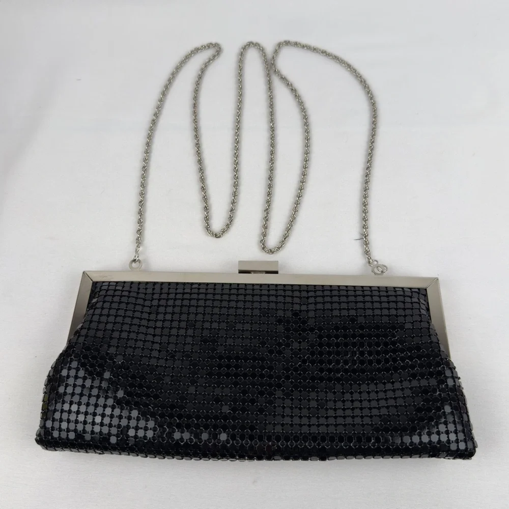 Black Metal Mesh Evening Clutch Silver Chain bebe